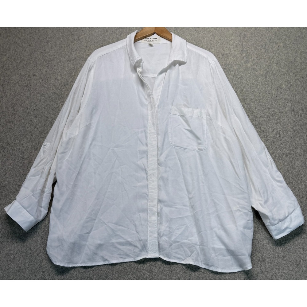 Cloth & Stone Anthropologie Womens Button Up Shirt Blouse White Oversized 2X